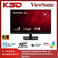 Viewsonic VA3209-2K-MHD 2K Quad HD 32" IPS 75Hz Flat Vesa Mount Monitor with Built-In Speakers