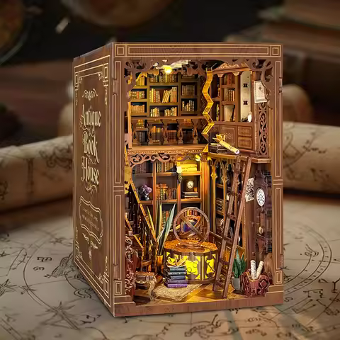 DIY Wooden Book Nook Figurines Miniatures Myriad Books House Bookend for Friends Birthday Gifts Home