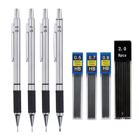 Metal Mechanical Pencil set with pencil grip Leads Art Drawing Student Office Supplies 0.5/0.7/0.9/2