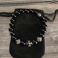 C *.H Original Label 1: 1 8MM Obsidian 925 Silver Bead Bracelet Punk Hip-Hop Classic Trendy Unique M