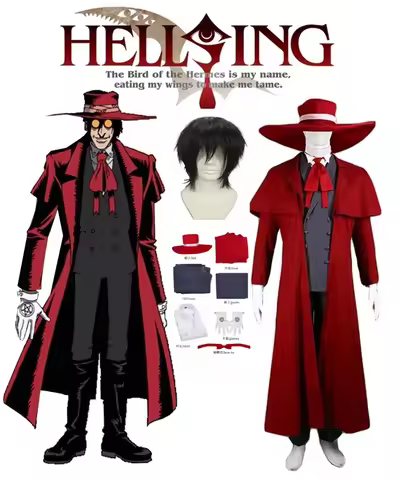 Hellsing Alucard Cosplay Costume Red Coat Vest Shirt Pants Full Set Anime Vampire Outfit for Cosplay