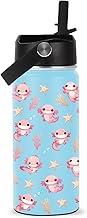 Axolotl Water Bottle 16oz - Axolotl Stainless Steel Water Bottle with Straw - Cute Axolotls Insulate