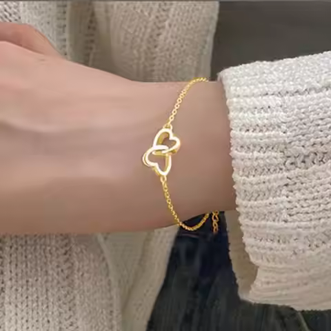 Simplicity Style Bracelet Sales Heart To Heart Matching Double Small Hollow Heart Bracelet 2024 Fash