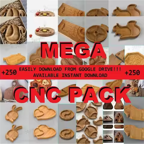 CNC Cut Mega Pack +250 Files For Cnc Router, Dxf, Dwg, Eps, Stl, Svg, Engraver Trays Kitchen Serving
