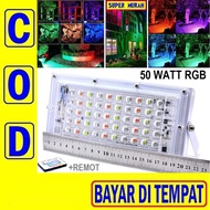 COD Lampu Led Sorot 50w Rgb Remot 220 Volt 50 Watt Warna Warni Waterproof REMOTE BATERAI