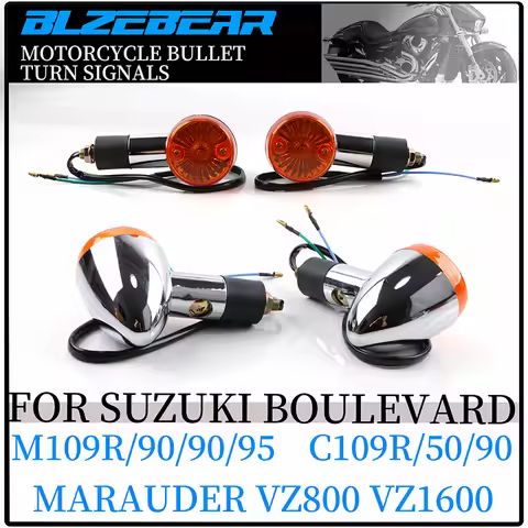 2/4pcs Motorcycle Bullet Amber Turn Signals Light For Suzuki Boulevard M109R M50 M90 M95 C109R C50 C
