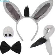 FASHIONVALL 4PCS Donkey Costume Set, Bow Tie Tail Nose Donkey Headband, Fashion Animal Funny Donkey 