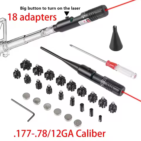18 Adapter Green Red La-ser Bore Sight Kit for .177 .22 22LR .64 .78 12GA Caliber Pistol Rifle Shotg