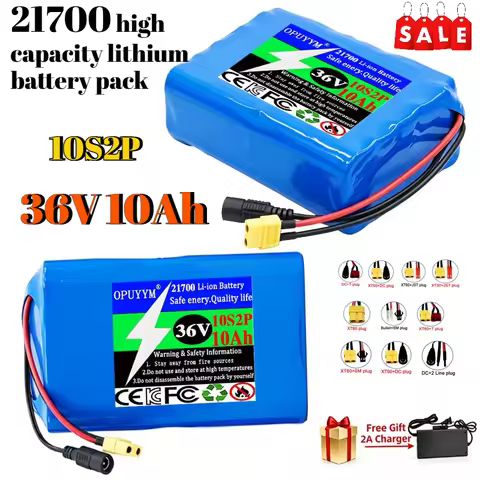 High Capacity 21700 Lithium Battery Pack 10S2P 36V 10Ah 500W for Motor Electric Two Wheeler Electric