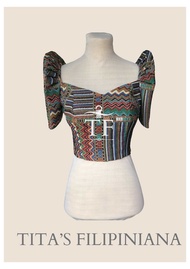 Modern Filipiniana Ethnic Top and Pleated Skirt Sage Green
