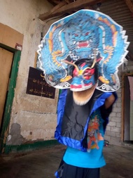 Caplokan Devil Barongan Leak Kuning Ukuran Kecil + Kain Jaranan Kuda Lumping Anak 2–4 Tahun