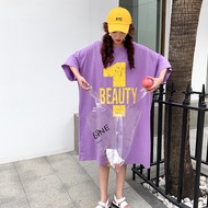 Oladivi L-9XL Plus Size Women Open Back Cotton Dress Fashion Letter Print Casual Loose Oversized Dre