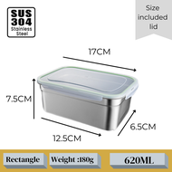 JX/EZALO 316/304 Stainless Steel Rectangle Snap Lock Storage Container Bento Lunch Box (600ml/620ml/