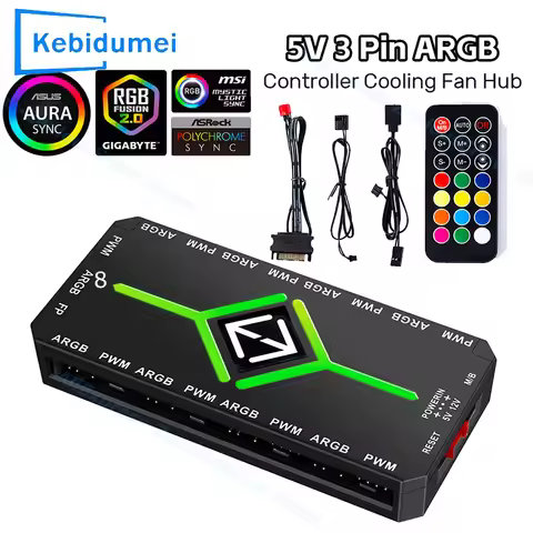 3 in 1 5V 3 Pin ARGB Controller Cooling Fan Hub 4 Pin PWM Magnetic Suction Hub PWM Fan Hub 1To9 Port