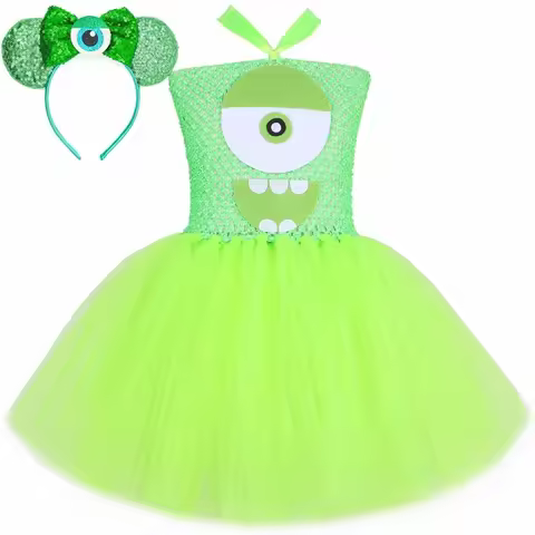 Mike Wazowski Halloween Costume for Kids Carnival Party Dresses Green Funny Monsters Cosplay Girls C