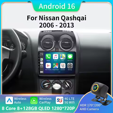 Android 16 For Nissan Qashqai 1 J10 2006 - 2013 Carplay Auto 5G+WIFI GPS Car Radio Navigation Multim