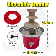 3 Tiers Red Chocolate Fondue Fountain | Fondue Maker | Hot Chocolate Fountain | Mini Stainless Steel Party Electric Chocolate Melting Machine Pot with Removal Serving Tray | Electric Chocolate Fondue Fountain