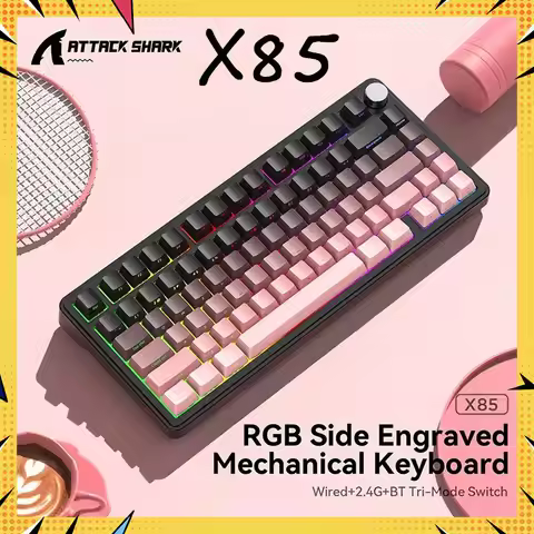 Attack Shark X85 Mechanical Keyboard RGB 3 Mode Wireless Bluetooth Hot-Swappable Sideway Keycaps Gam