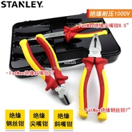 Set Alat Playar Bertebat Stanley, Playar Hidung Jarum Juruelektrik 1000V Tahan Voltan, Pemotong Waya