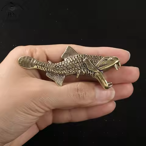 Antique Brass Arowana Fortune Gathering Mascot Small Statue Ornaments Aquarium Fish Home Decor Minia