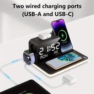 7 In 1 Wireless Charging Station For Apple Device With Night Light, Wireless Time & Temperature Sync