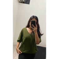 HIJAU (Nett) Preloved Army Green Top Army Top/ Army Knit/ Army Green Knit/ V Neck Knit Top V Neck To