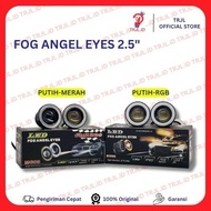 MERAH LED Fog Light Angel Eyes 2.5" RGB White Red Car Head Lamp Front