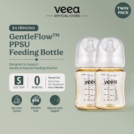 Veea GentleFlow 180ml/6oz Feeding Bottle PPSU TWIN PACK (S Size Teats for 0 to 3months)