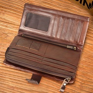 กระเป๋าสตางค์ยาววินเทจแท้หนังผู้หญิงแบบกระเป๋าใส่บัตรเครดิตป้องกัน RFID