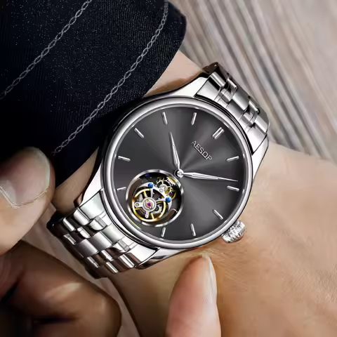 AESOP Luxury Men's Flying Tourbillon Skeleton Watch Automatic Mechanical Sapphire Glass Waterproof B