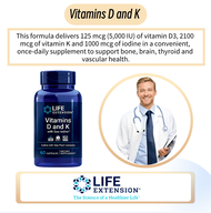 LIFE EXTENSION Vitamins D and Kwith Sea-lodine 60 แคปซูลมังสวิรัติ