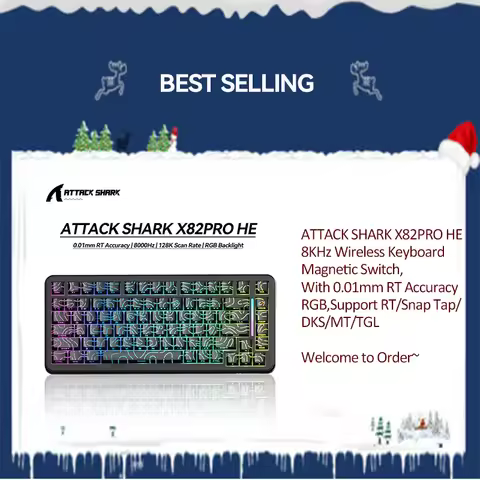 ATTACK SHARK X82PRO HE 8KHz Wireless Magnetic Keyboard,With 0.01mm RT Accuracy,RGB,Support RT/Snap T