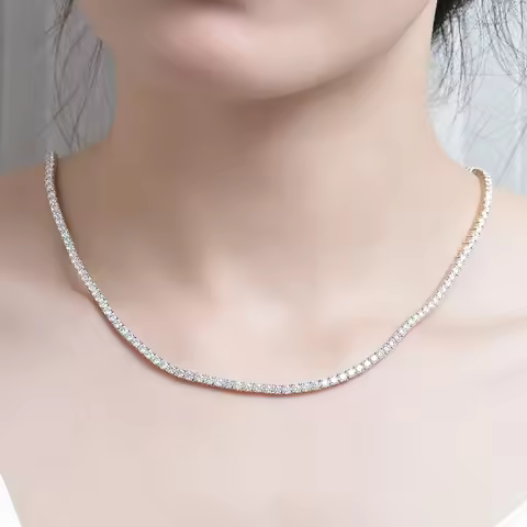 Kuololit Solid 10K Moissanite Tennis Necklace For Women 10K Gold 925 Silver D/VVS Diamonds Necklace 