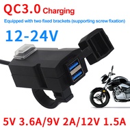Motorbike 12V-24V Dual USB Motorcycle Handlebar Charger Adapter Waterproof Power Supply Socket with Stand Supports Smartphone Charging
