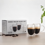 2Pcs/Set 350ml/450ml Household Coffee Cup Set with Handle High Borosilicate Double-layer Thick Heat-
