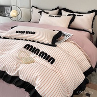 Four-Piece Set Bed French Three-Piece Set Quilt Cover Skin-Friendly Girl Heart Embroidery Washed Cot