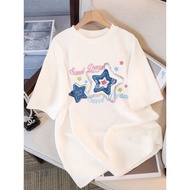 【220G 100%Cotton】SISI short-sleeved T-shirt for women in summer 2025 new loose design Korean college