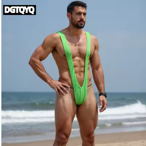 Green Color Men's Panties Board Shorts Straps Board One-Piece Swimsuit V Sling Stretch Singlet Bodys