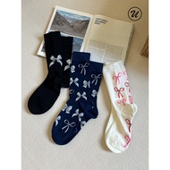 B2U Ins Autumn Winter Cute Bow Cotton Socks - Contrast Color Mid-Tube - Warm & Versatile