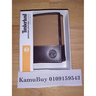 🔥Ready Stock🔥 Timberland Men's Canvas & Leather Trifold Wallet Khaki With Box