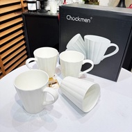 แก้วกาแฟดีไซน์เรียบง่าย Chockmen Pure White Bone China Cup High Aesthetic Value Milk Mug Coffee Mug 