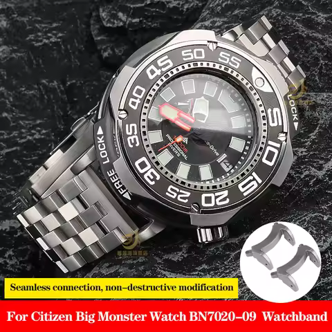 For Citizen Big/Huge Monster Watch Band BN7020 BN7020-09E/17E Stainless Steel Lug Head Grain Metal A