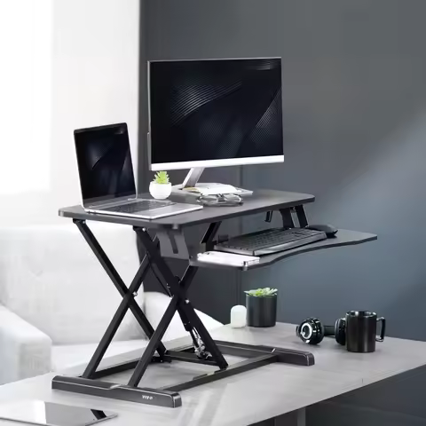 32 Inch Desk Converter, Height Adjustable Sit To Stand Riser, Dual Monitor and Laptop Workstation, C