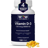 WOW Supplements Vitamin D3 5000 IU Softgels, 125 mcg - Vitamin D3 5000IU Supplement for Strong Bones