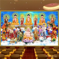 Full Hall Buddha Temple Wallpaper Buddha Mural Three Buddha Wall Cloth Full Hall Buddha Bodhisattva 
