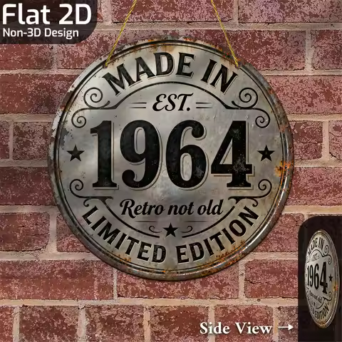 2D Flat, 1pc Vintage 1964 Retro Metal Wall Sign - 8"x8" Aluminum 2D Flat Circular Frameless Durable 
