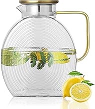 YCWF Glass Pitcher with Lid for Fridge Door, 2.5l/84oz Glass Iced Tea Pitcher, Borosilicate Glass Wa