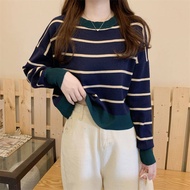 Women's knitwear Korean stripe casual long sleeve top fashionable women's chic and versatile short women's sweater