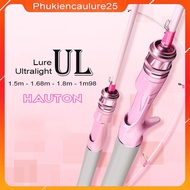UL HAUT TON 2-piece lure fishing rod, pink, super flexible carbon tip, anti-twist pu tip