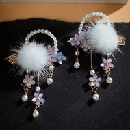 Antique Hanfu Hair Accessories Headdress Hanfu Hair Ball Tassel Clip Plush Side Clip Girl Hair Clip